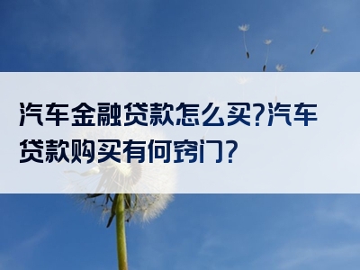 汽车金融贷款怎么买？汽车贷款购买有何窍门？