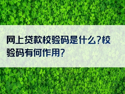 网上贷款校验码是什么？校验码有何作用？