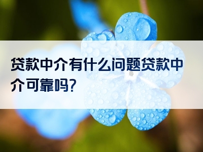 贷款中介有什么问题贷款中介可靠吗？