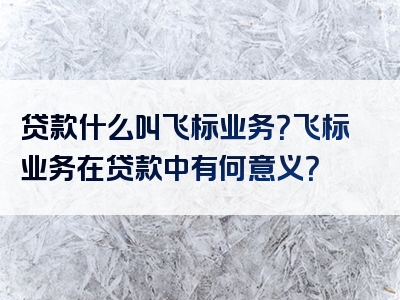 贷款什么叫飞标业务？飞标业务在贷款中有何意义？