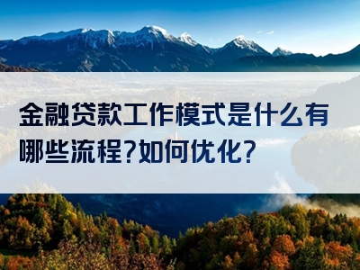 金融贷款工作模式是什么有哪些流程？如何优化？