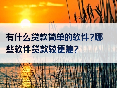 有什么贷款简单的软件？哪些软件贷款较便捷？