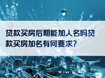 贷款买房后期能加人名吗贷款买房加名有何要求？