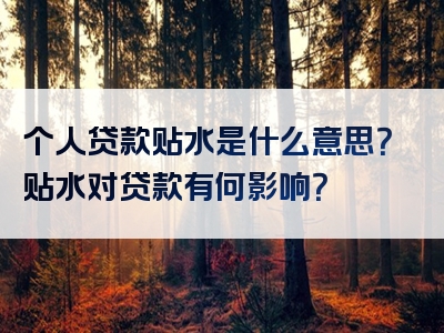 个人贷款贴水是什么意思？贴水对贷款有何影响？