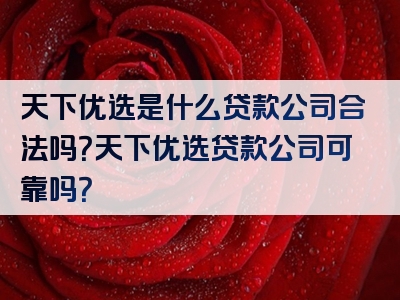 天下优选是什么贷款公司合法吗？天下优选贷款公司可靠吗？