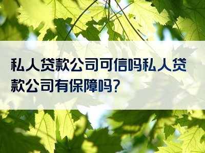 私人贷款公司可信吗私人贷款公司有保障吗？