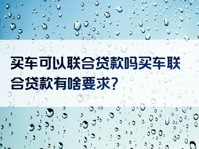 买车可以联合贷款吗买车联合贷款有啥要求？