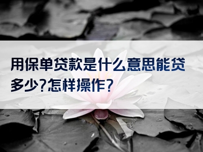 用保单贷款是什么意思能贷多少？怎样操作？