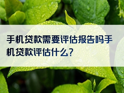 手机贷款需要评估报告吗手机贷款评估什么？