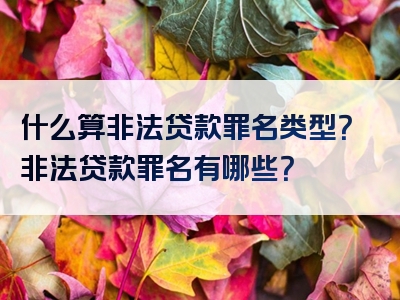 什么算非法贷款罪名类型？非法贷款罪名有哪些？