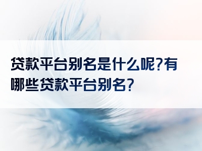 贷款平台别名是什么呢？有哪些贷款平台别名？