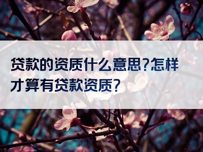 贷款的资质什么意思？怎样才算有贷款资质？