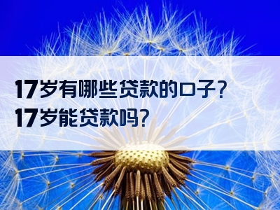 17岁有哪些贷款的口子？17岁能贷款吗？