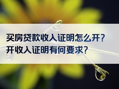 买房贷款收入证明怎么开？开收入证明有何要求？