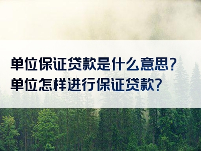 单位保证贷款是什么意思？单位怎样进行保证贷款？