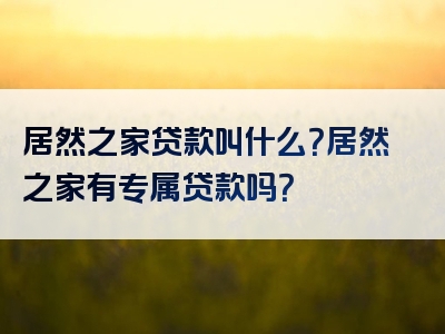 居然之家贷款叫什么？居然之家有专属贷款吗？