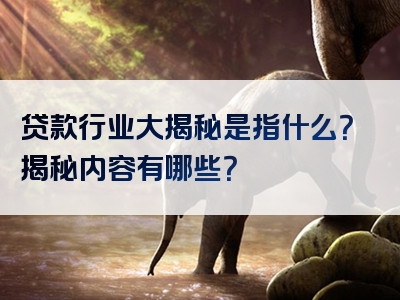 贷款行业大揭秘是指什么？揭秘内容有哪些？