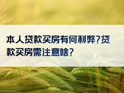 本人贷款买房有何利弊？贷款买房需注意啥？