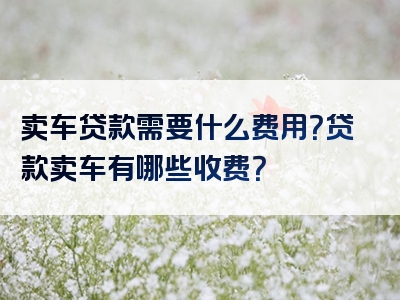 卖车贷款需要什么费用？贷款卖车有哪些收费？