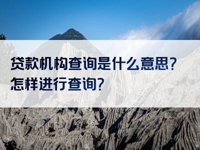 贷款机构查询是什么意思？怎样进行查询？