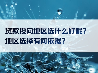 贷款投向地区选什么好呢？地区选择有何依据？