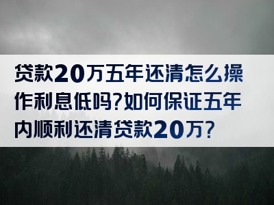 贷款20万五年还清怎么操作利息低吗？如何保证五年内顺利还清贷款20万？