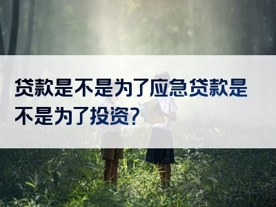 贷款是不是为了应急贷款是不是为了投资？