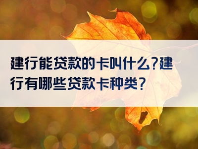 建行能贷款的卡叫什么？建行有哪些贷款卡种类？