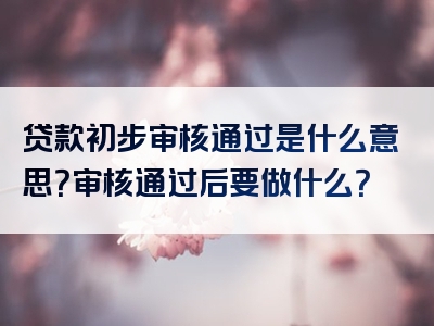 贷款初步审核通过是什么意思？审核通过后要做什么？