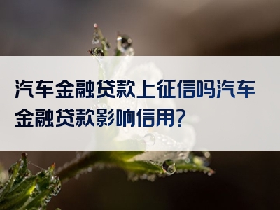 汽车金融贷款上征信吗汽车金融贷款影响信用？