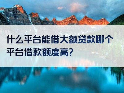 什么平台能借大额贷款哪个平台借款额度高？