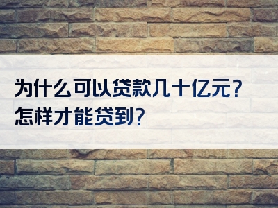 为什么可以贷款几十亿元？怎样才能贷到？