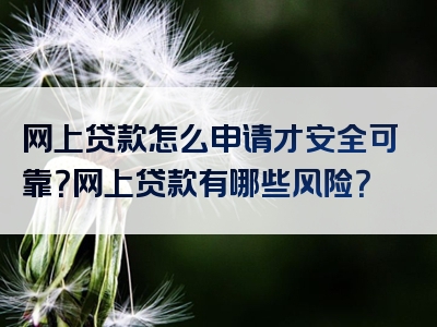 网上贷款怎么申请才安全可靠？网上贷款有哪些风险？