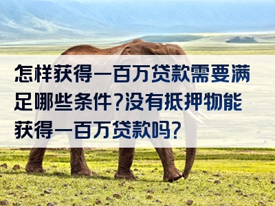 怎样获得一百万贷款需要满足哪些条件？没有抵押物能获得一百万贷款吗？