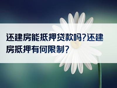 还建房能抵押贷款吗？还建房抵押有何限制？