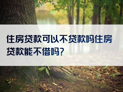 住房贷款可以不贷款吗住房贷款能不借吗？