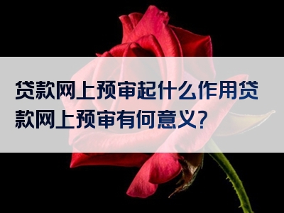 贷款网上预审起什么作用贷款网上预审有何意义？