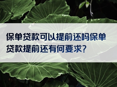 保单贷款可以提前还吗保单贷款提前还有何要求？