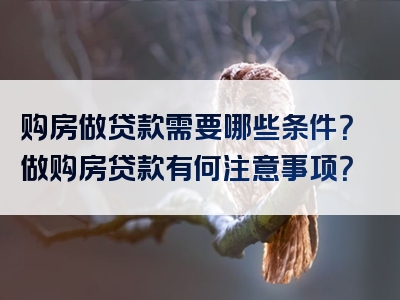 购房做贷款需要哪些条件？做购房贷款有何注意事项？