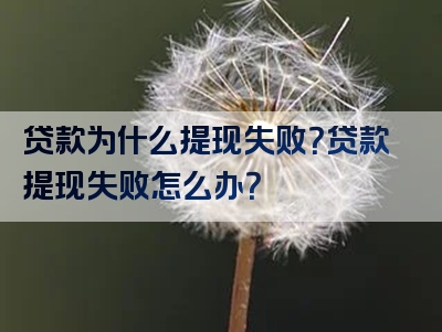 贷款为什么提现失败？贷款提现失败怎么办？