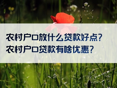 农村户口放什么贷款好点？农村户口贷款有啥优惠？