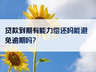 贷款到期有能力偿还吗能避免逾期吗？