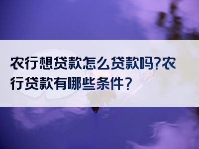 农行想贷款怎么贷款吗？农行贷款有哪些条件？