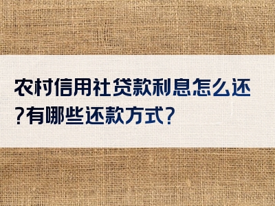 农村信用社贷款利息怎么还？有哪些还款方式？