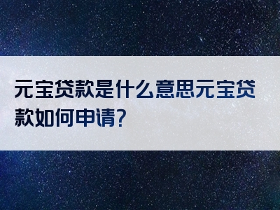 元宝贷款是什么意思元宝贷款如何申请？