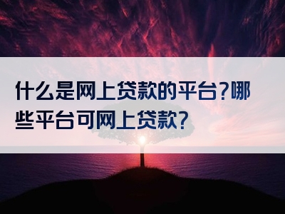 什么是网上贷款的平台？哪些平台可网上贷款？