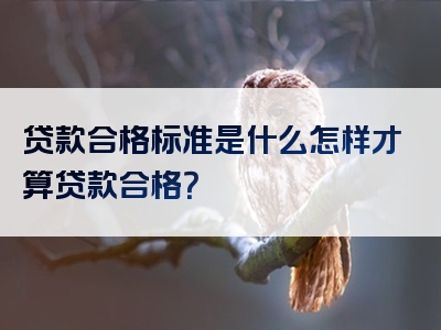 贷款合格标准是什么怎样才算贷款合格？