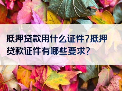 抵押贷款用什么证件？抵押贷款证件有哪些要求？