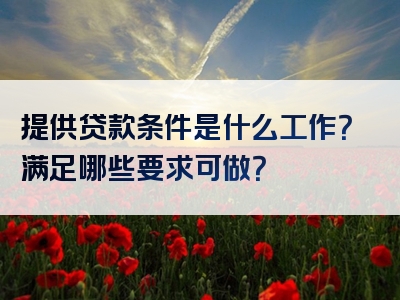 提供贷款条件是什么工作？满足哪些要求可做？