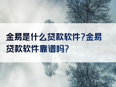 金易是什么贷款软件？金易贷款软件靠谱吗？